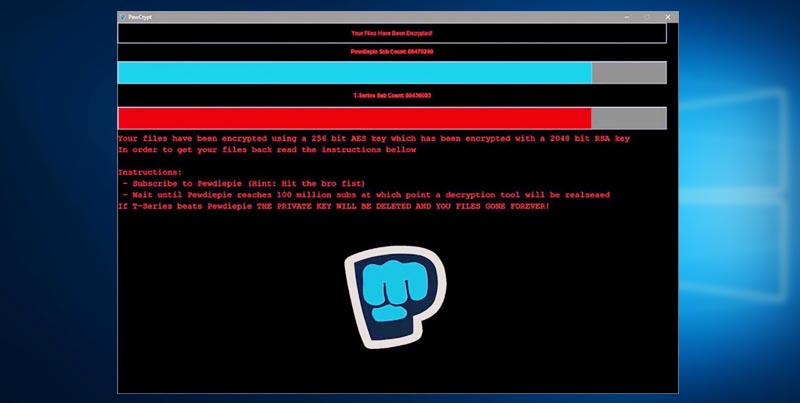Fans de PewDiePie Crean Ransomware que Bloquea tus Archivos Hasta que llegue a los 100M de suscriptores
