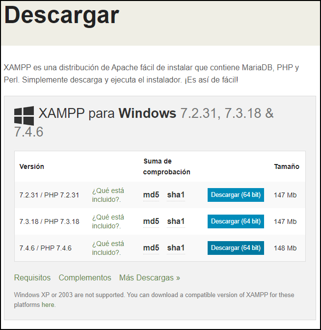 Cómo descargar e Instalar XAMPP en Windows 10